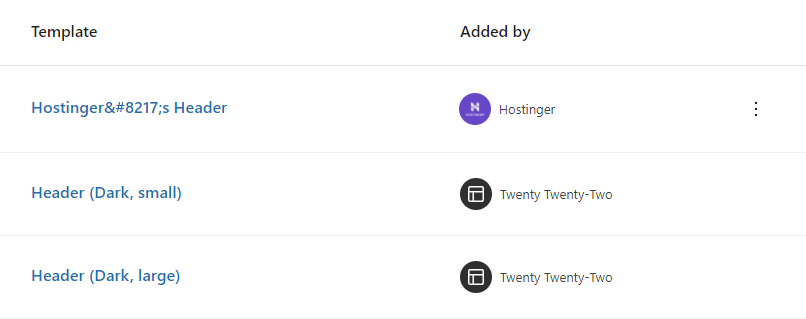 An HTML entity decoding bug in the template parts list.