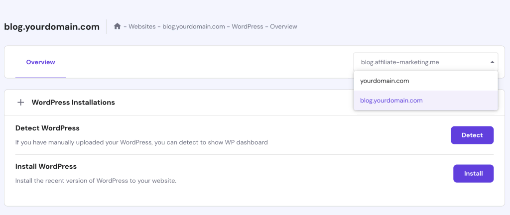 WordPress installeren in je subdomein