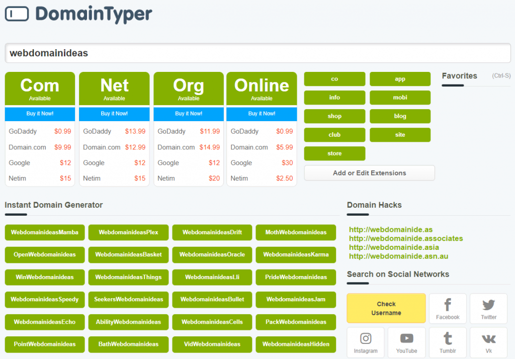 Screenshot van DomainTyper resultaat pagina
