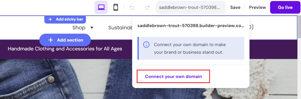 Screenshot op Hostinger om je eigen domein te verbinden aan een plan
