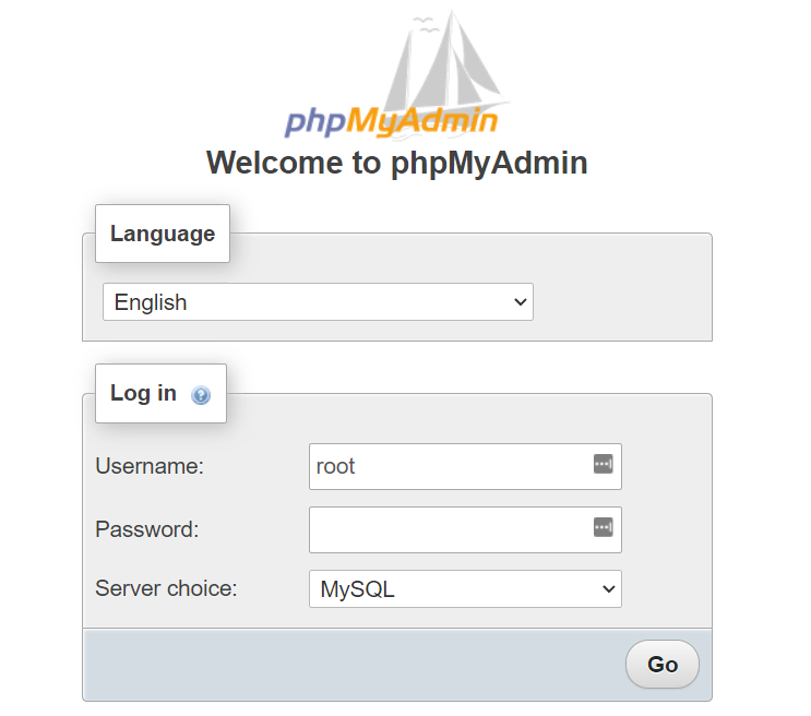 phpMyAdmin inloggen
