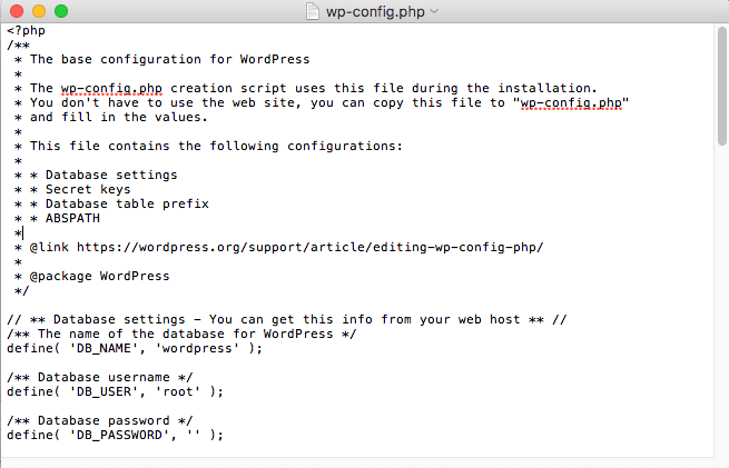 Kopieer de code in het bestand en hernoem het bestand naar wp-config.php