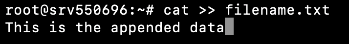 Om meer gegevens aan een bestaand bestand toe te voegen, kun je het cat command gebruiken met de append >> operator.
