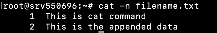 Gebruik dit cat command om line numbers naast de inhoud te zien.
