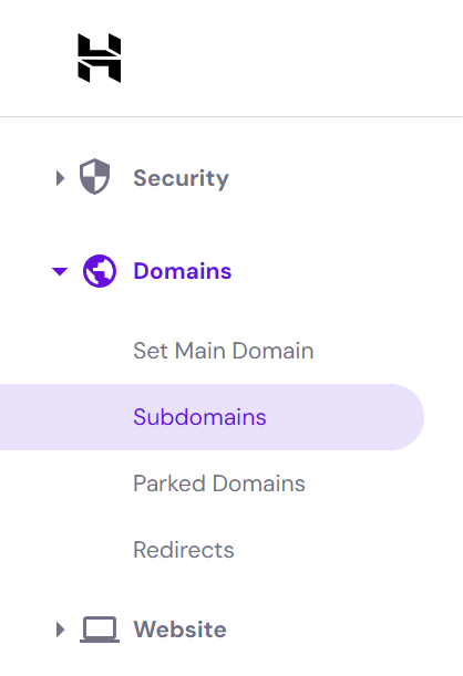 Ga naar Domeinen → Subdomeinen in het hPanel dashboard.
