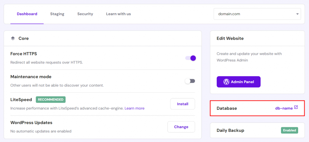 Ga in hPanel naar Databases.
