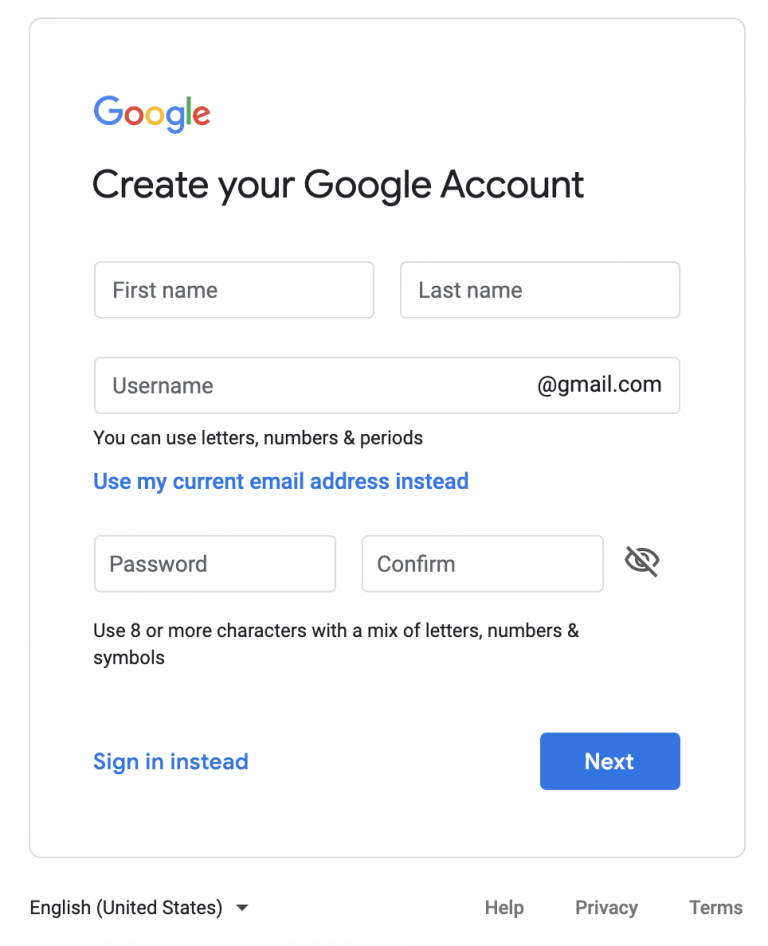 Registratiepagina Google Analytics.