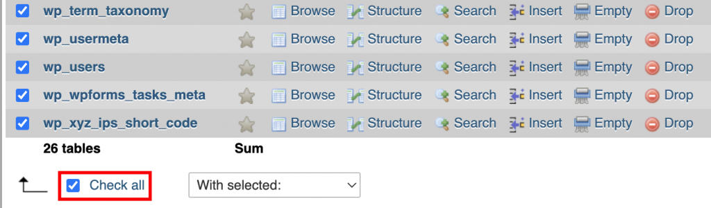 Controleer alle databases.
