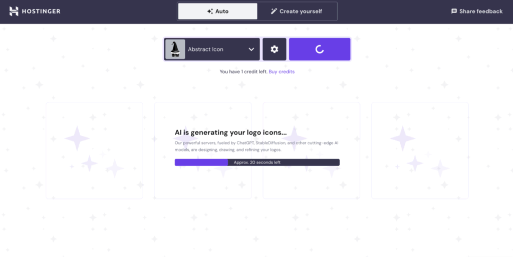 Hostinger AI Logo Maker genereert statisch logo