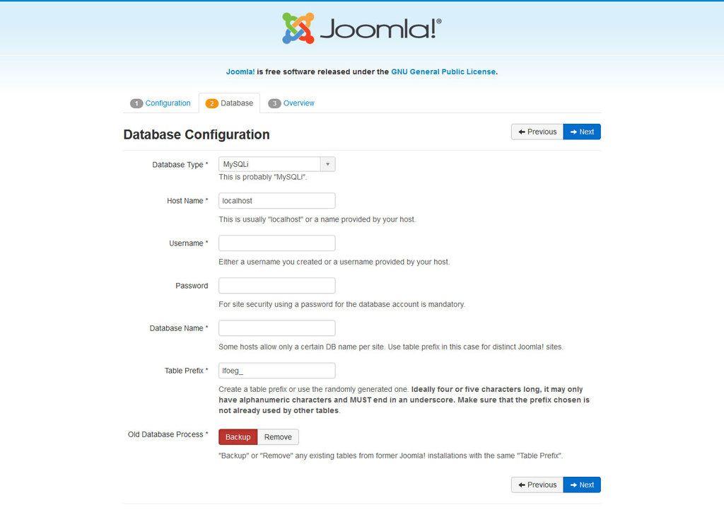 Database configuratie in Joomla