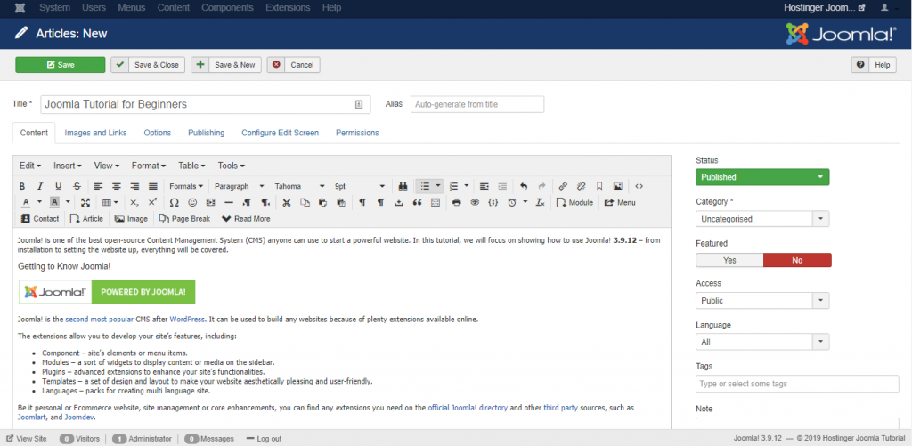 Status in Joomla kiezen