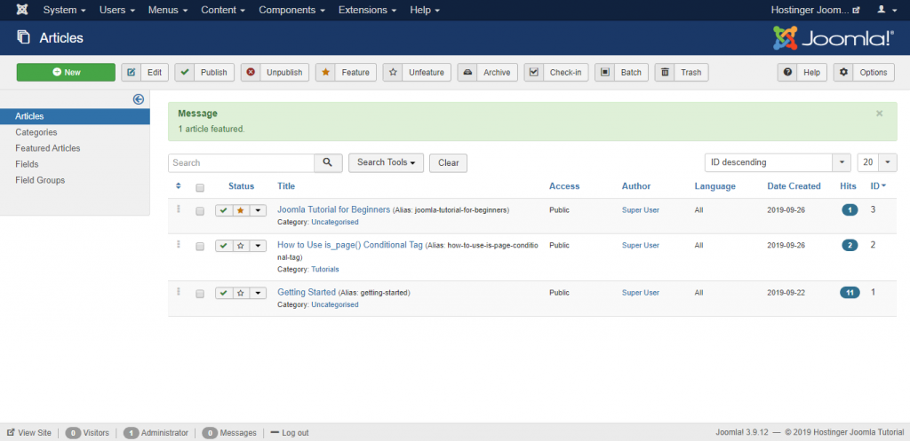 Artikel uitlichten in Joomla