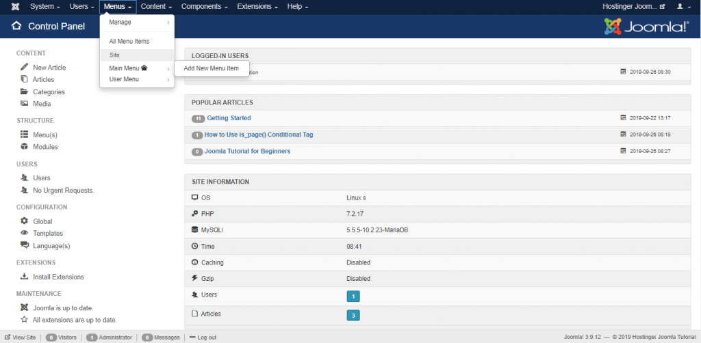 Nieuw menu artikel toevoegen in Joomla