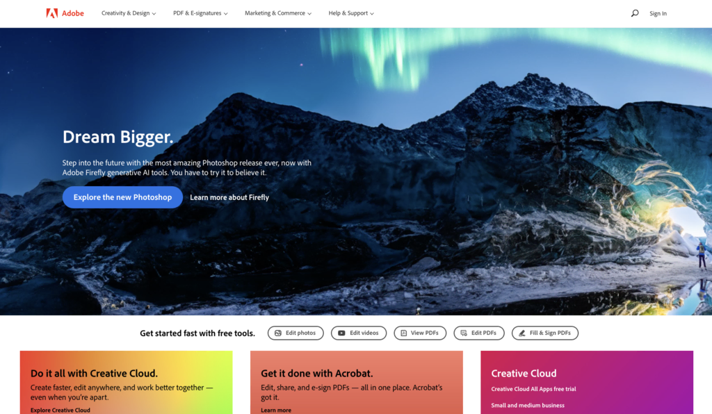 Adobe startpagina