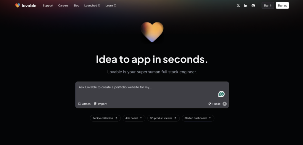 Lovable startpagina