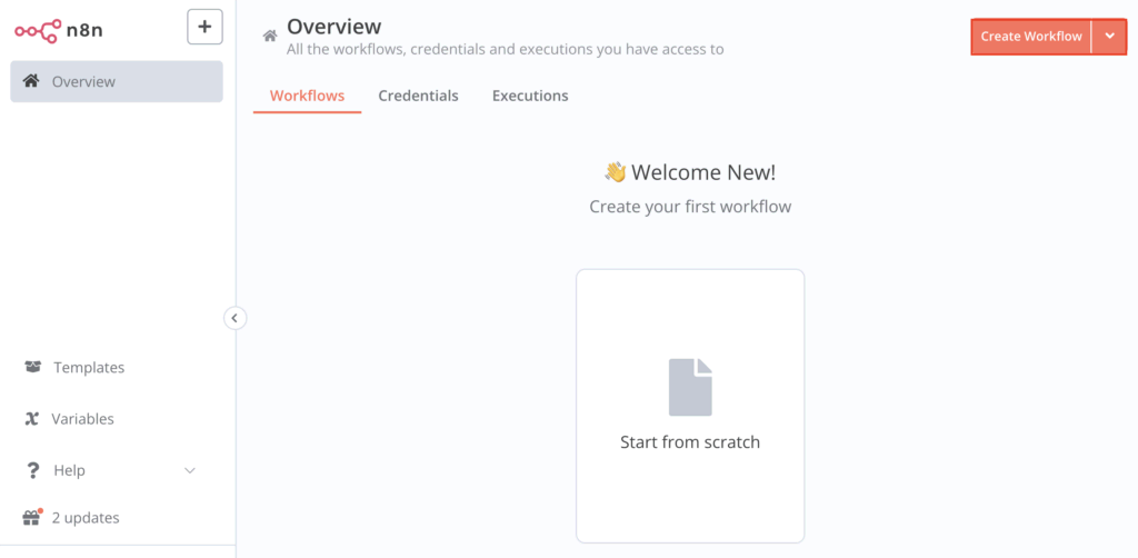 Selecteer het tabblad Workflows en klik rechtsboven op Workflow maken.