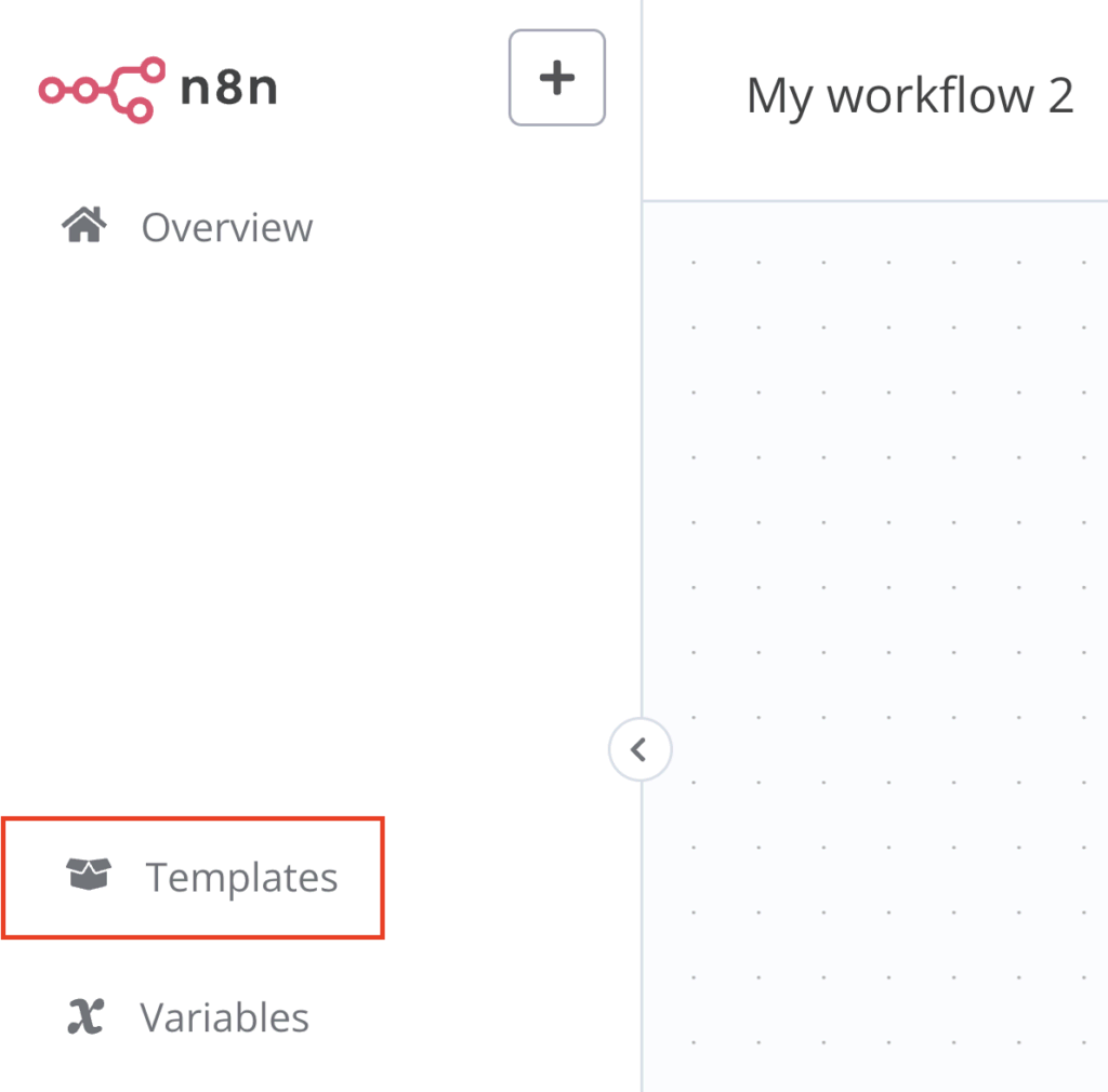 Selecteer Templates in de linker zijbalk in de workflow editor