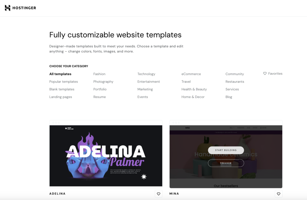 Kies in de template bibliotheek een template en klik op Start met bouwen om aan je website te beginnen.