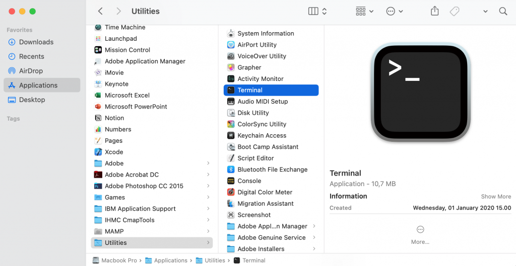 err_cache_miss Application Terminal sur Mac