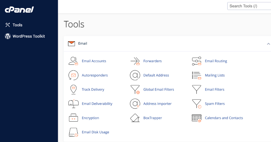 outils-de-gestion-de-sites-web Tableau de bord cPanel, section email