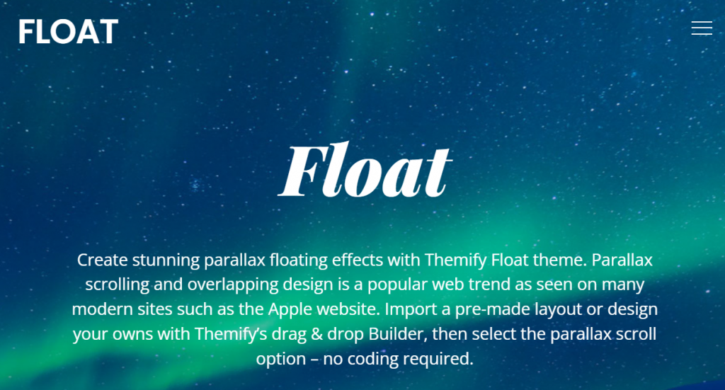 themes-wordpress-simples La page d'accueil du site démo du thème Float