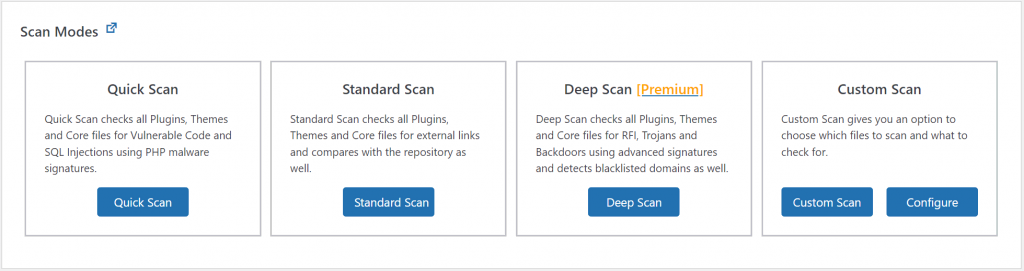wordpress-scanner Modes d'analyse des logiciels malveillants de MiniOrange