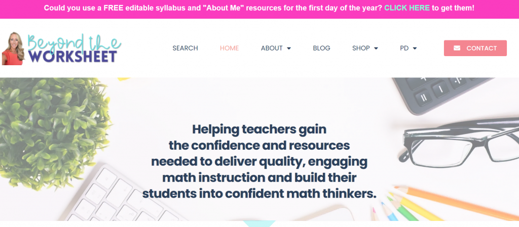 exemples-de-sites-de-professeurs Page d'accueil du site web Beyond The Worksheet