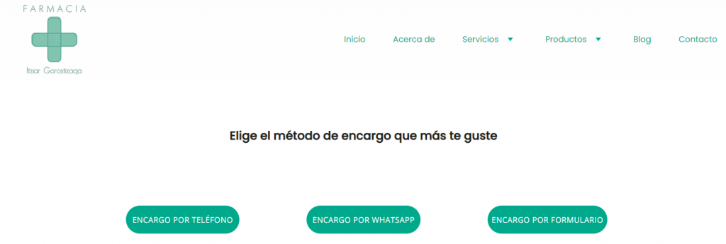 Page de commande des produits de Farmacia Gorostizaga