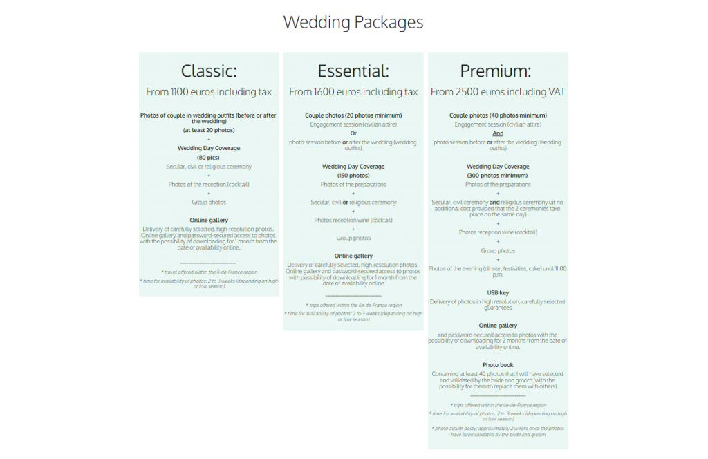 Rosa Walloise Photographie page des forfaits mariage