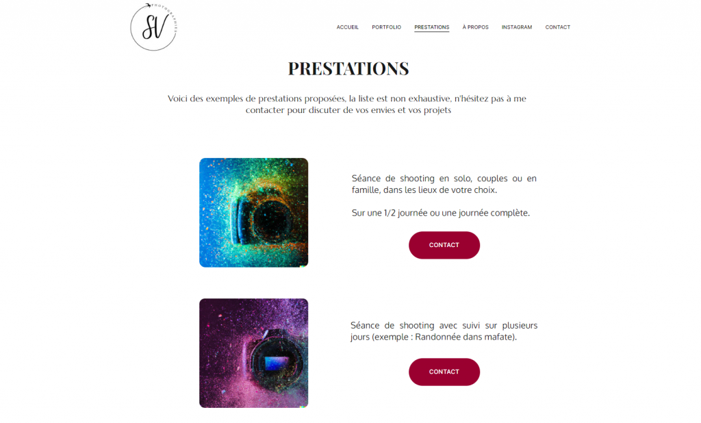 Simon Vallet Photographe page de prestations