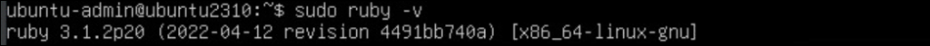 Terminal retorna a versão Ruby instalada