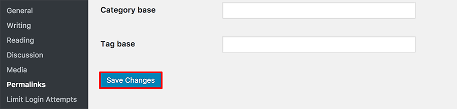 The Save Changes button in the Permalinks menu of the WordPress dashboard