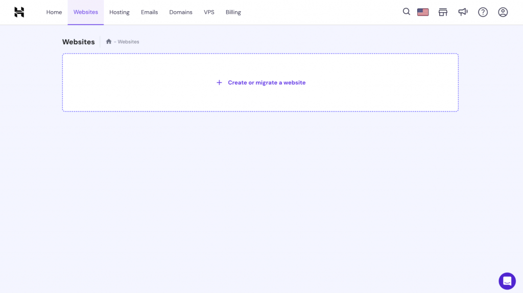 Websites menu in hPanel
