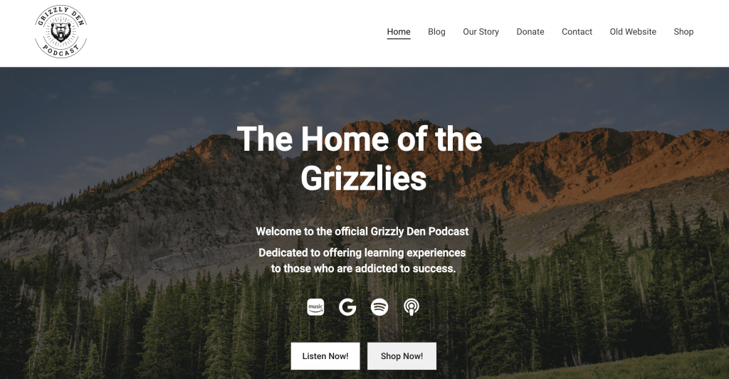 Página de inicio de Grizzly Den Podcast