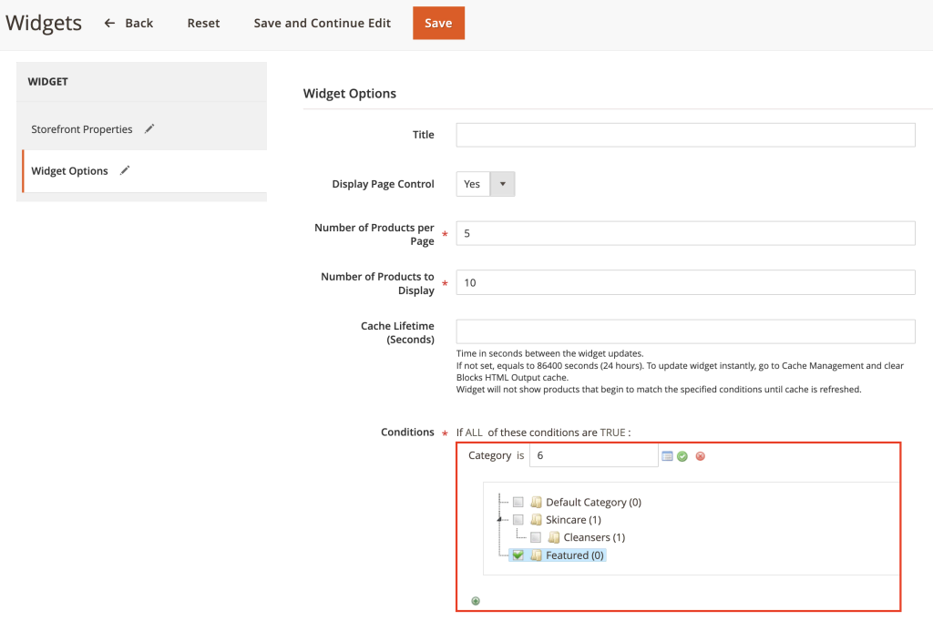 Insertar categorías en un widget en Magento 2